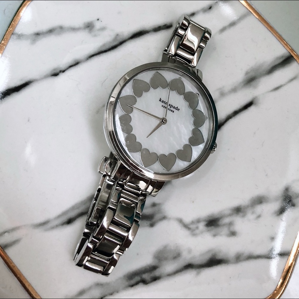 NWOT Kate Spade Dainty Silver Hearts Opal Watch
